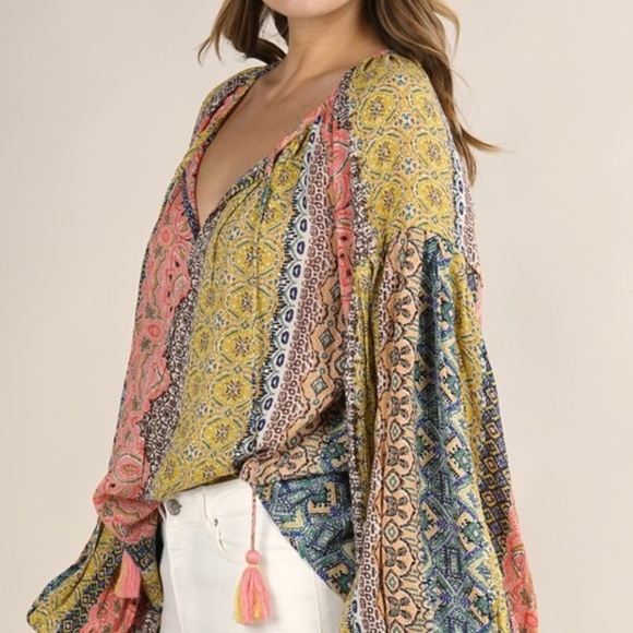 NWT Lovestich Boho Volume Sleeve Top Blouse - Picture 5 of 9